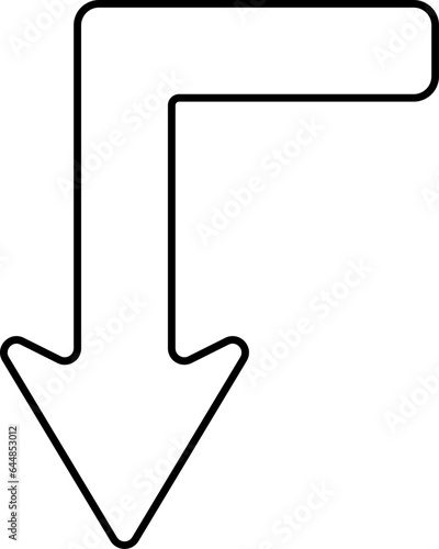 Isolated Left Turn Down Arrow Black Outline Icon.