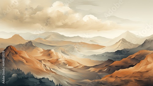 Beautiful mountains landscape. Nature background. Vector illustration for backdrops, banners, prints, posters, murals and wallpaper design.