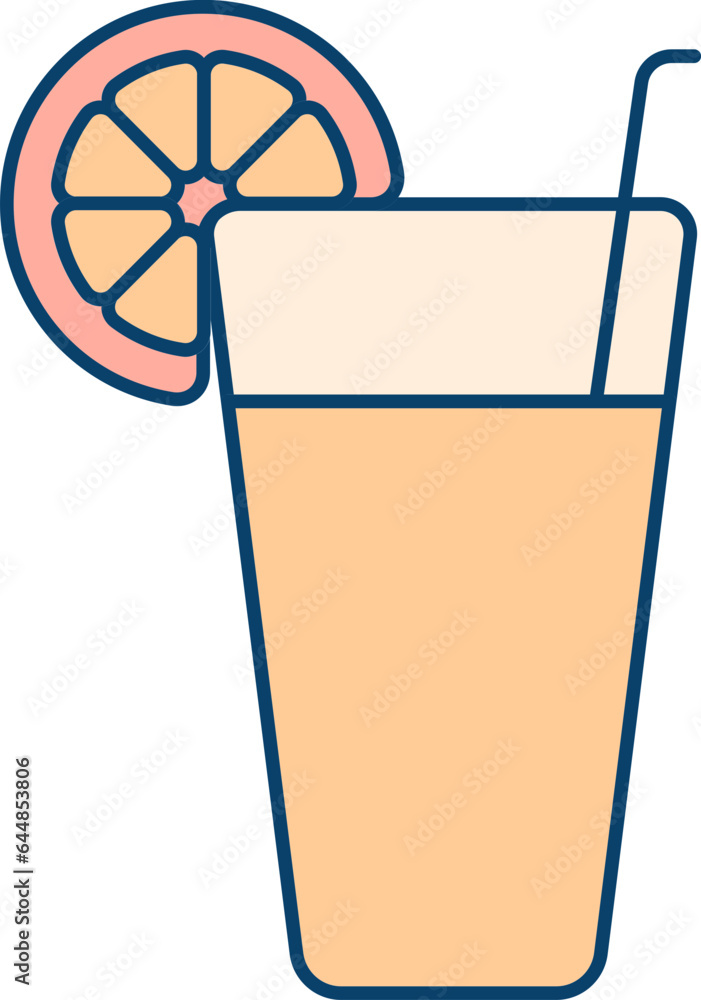 Lemon Or Orange Juice Glass With Straw Icon In Red And Orange Color.