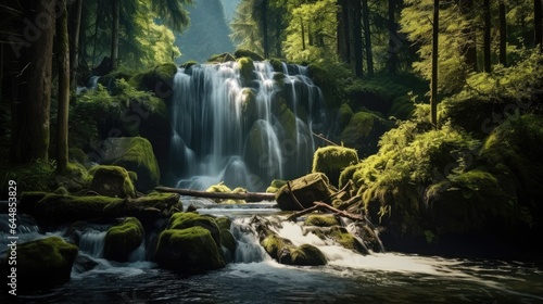 Waterfall in the middle of the forest  AI generated Image