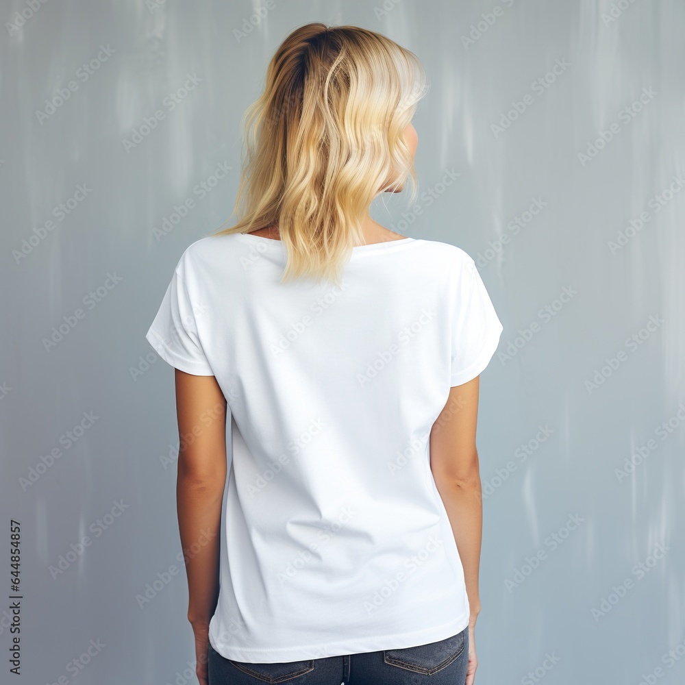 Illustration of a fashion portrait with plain t-shirt mockup, AI Generated Illustration of a fashion portrait with plain t-shirt mockup, AI Generated