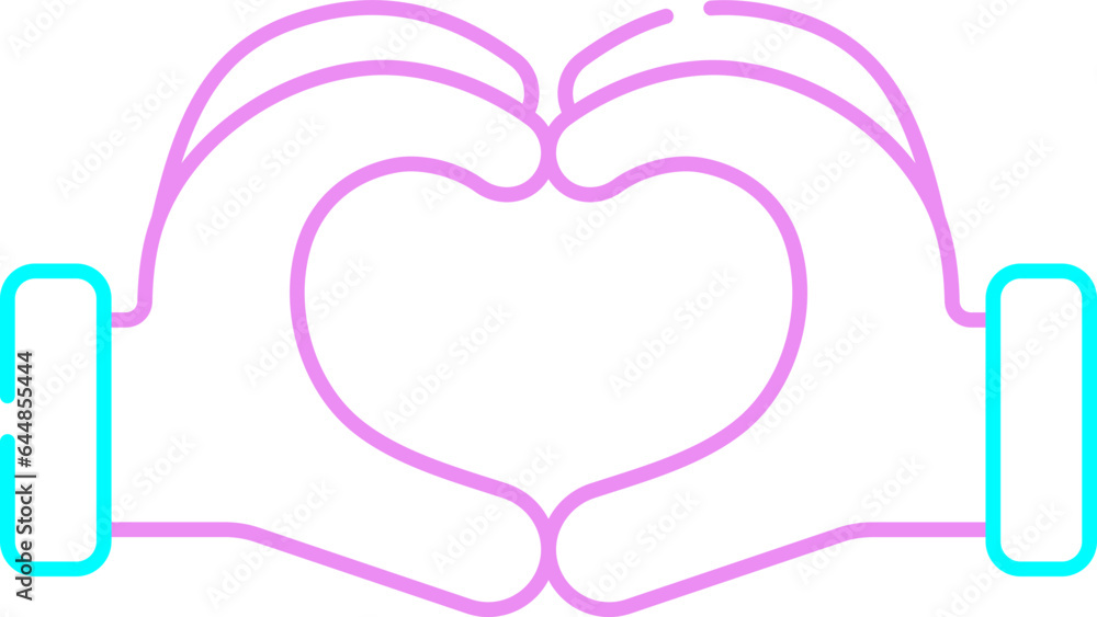 Heart Shape Hand Pink And Turquoise Line Art Icon. Heart Shape Hand Pink And Turquoise Line Art Icon.