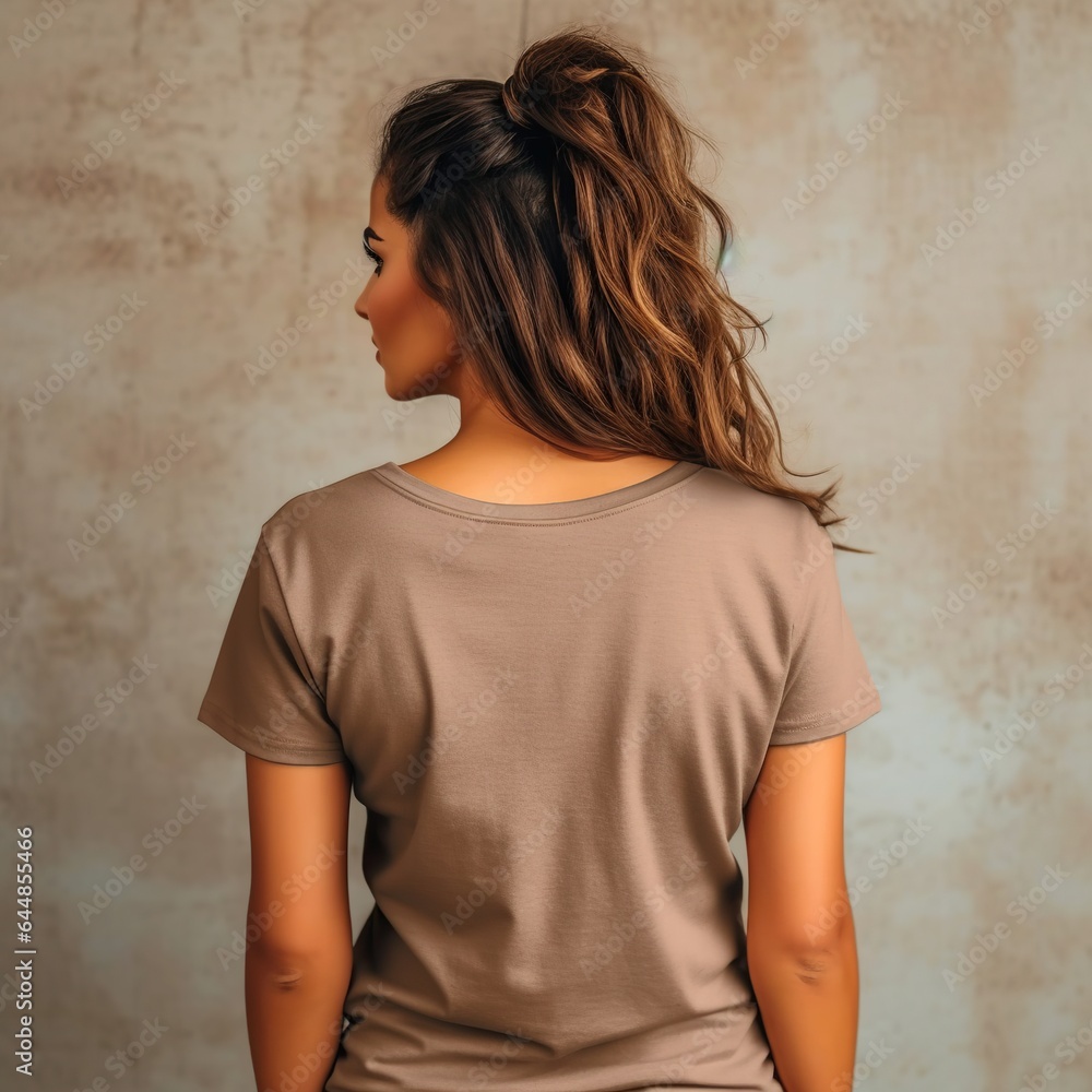 Illustration of a fashion portrait with plain t-shirt mockup, AI Generated Illustration of a fashion portrait with plain t-shirt mockup, AI Generated