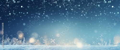 Christmas banner, Christmas background with Xmas tree and sparkle bokeh lights winter landscape snowflakes © VeloonaP