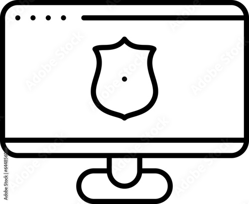 Shield In Desktop Screen For Website Security Line Art Icon.