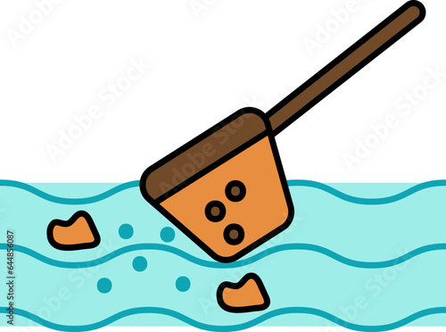 Cleaning Garbage Water With Net Colorful Icon.