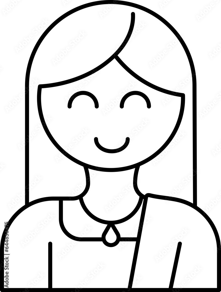 Isolated Young Cartoon Woman Black Stroke Icon. Isolated Young Cartoon Woman Black Stroke Icon.