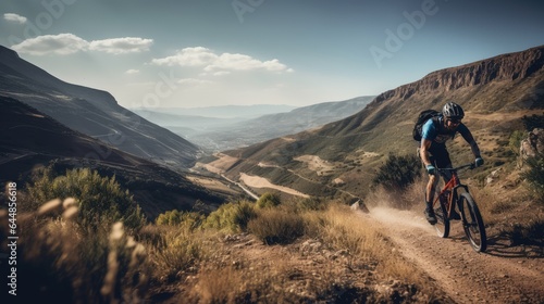 Mountain biker going down hill, AI generated Image © musa