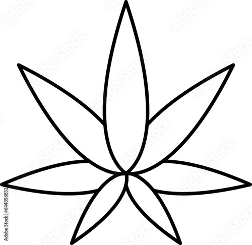 Black Linear Style Marijuana Leaf Icon.
