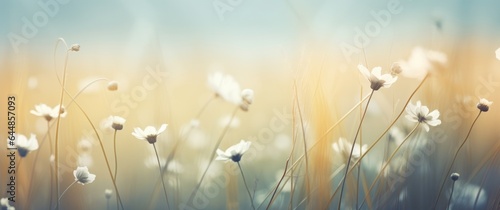 Field of daisies at sunset. Soft focus. Nature background