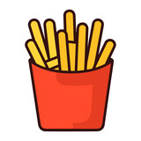 French fried potato in a red pack box. Fast food, junk. Cartoon vector illustration