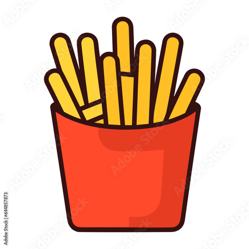French fried potato in a red pack box. Fast food, junk. Cartoon vector illustration