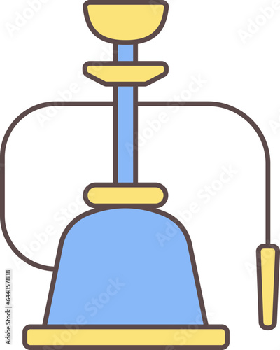 Flat Hookah Icon In Yellow And Blue Color.