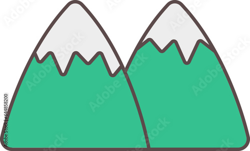 Snow Cover Mountains Green And White Icon.