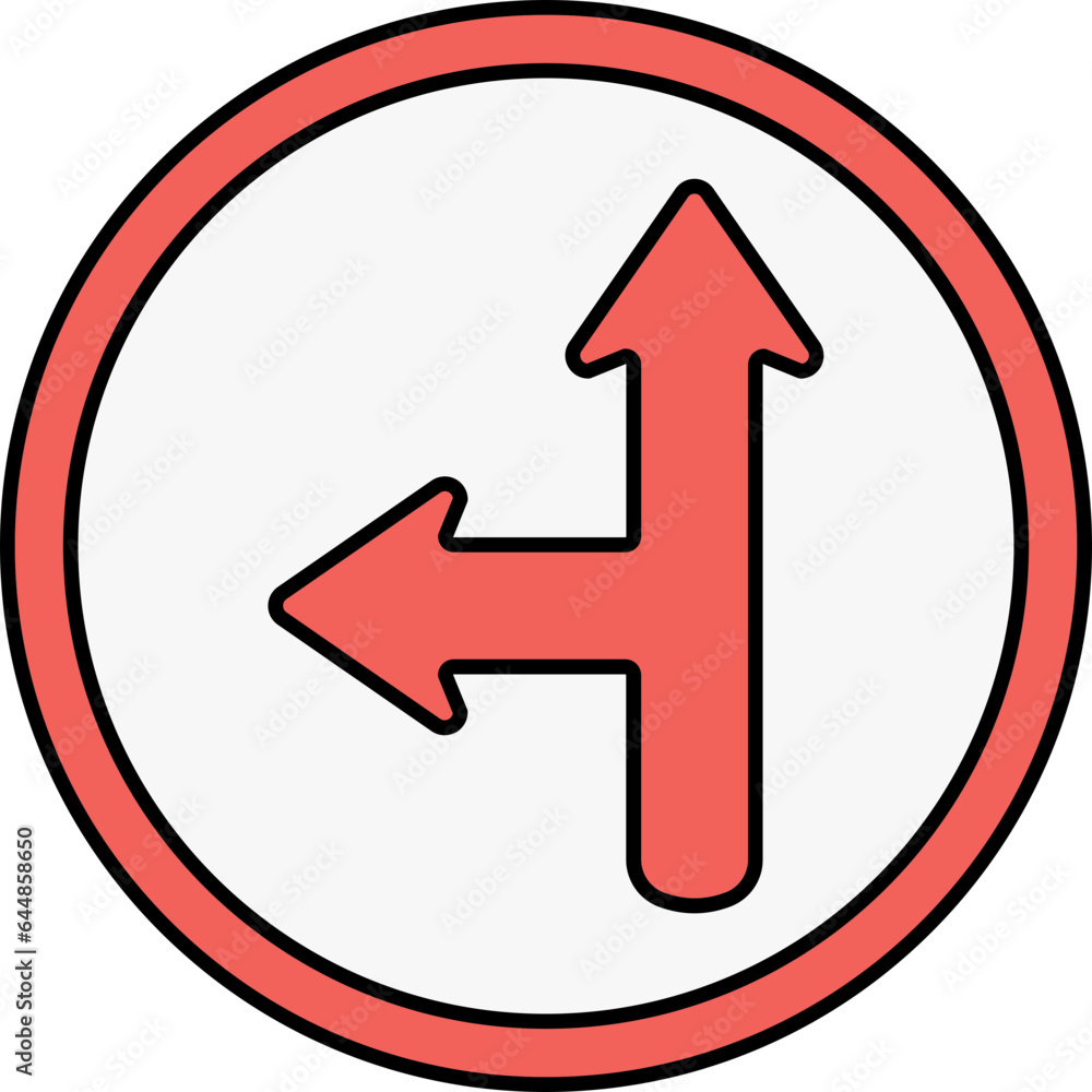Red Left With Straight Move Arrow Round Icon. Red Left With Straight Move Arrow Round Icon.