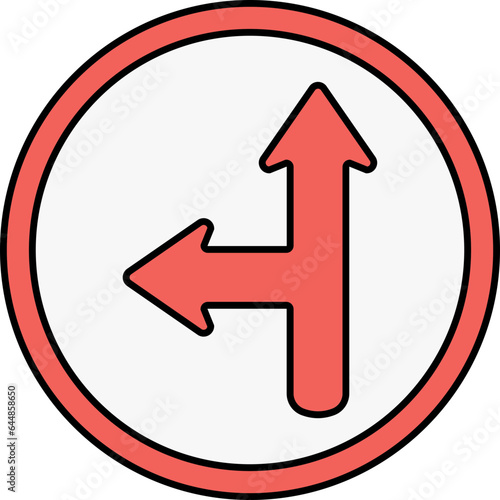 Red Left With Straight Move Arrow Round Icon.