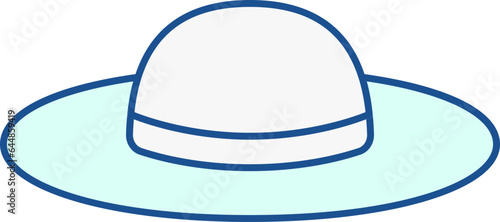 Turquoise And White Bowler Hat Icon In Flat Style.
