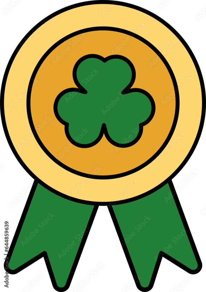 Flat Clover Badge Icon In Green And Yellow Color. Flat Clover Badge Icon In Green And Yellow Color.