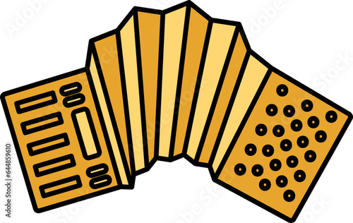 Yellow Accordion Icon In Flat Style.