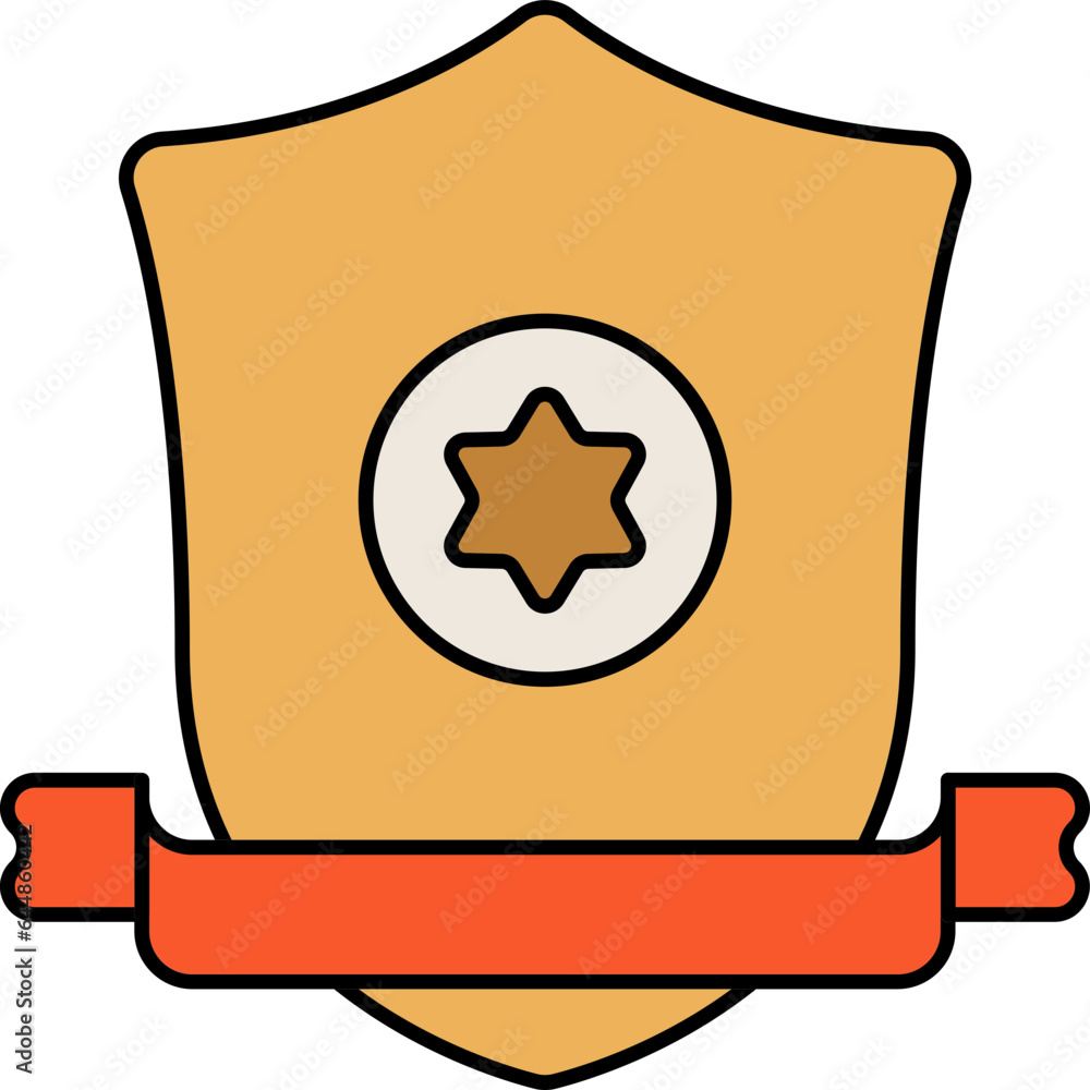 Star Shield With Blank Ribbon Icon In Orange Color. Star Shield With Blank Ribbon Icon In Orange Color.
