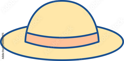 Yellow Bowler Hat Icon In Flat Style.