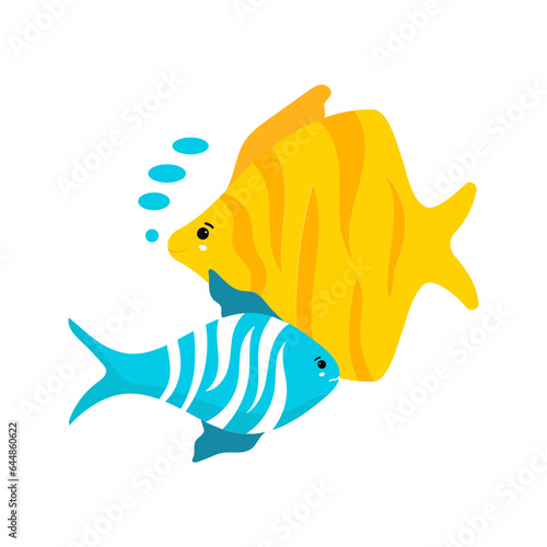 Two Type Fish Blue And Yellow Icon In Opposite Side.