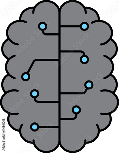 Grey And Blue Artificial Brain Icon Or Symbol.