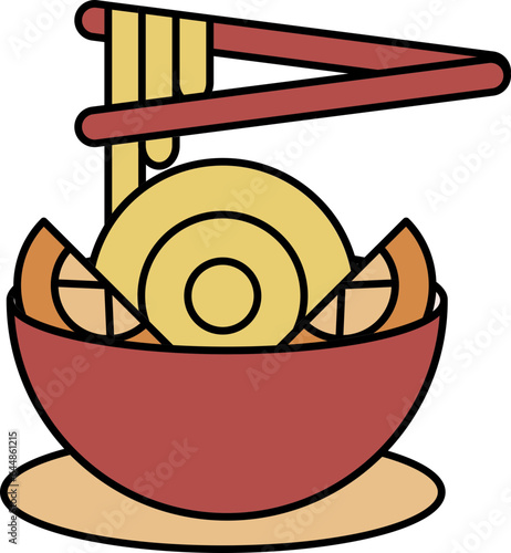 Chopstick Holding Pad Thai Dish Bowl Yellow And Brown Icon.