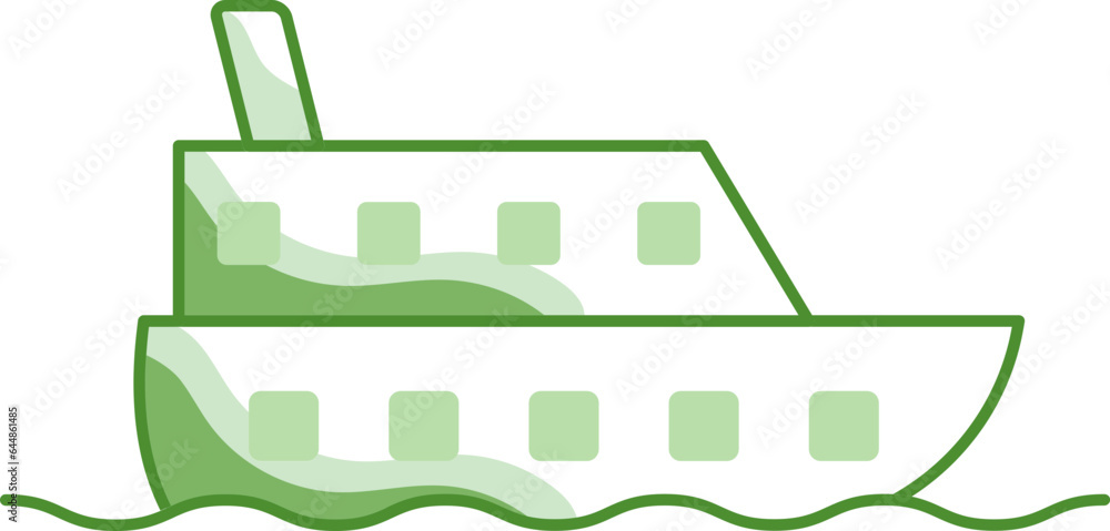 Green And White Ship Icon In Flat Style.