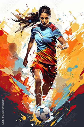 Female soccer football player controlling the ball.