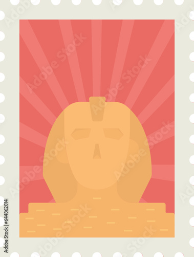 Orange God Hapi Statue Against Red Rays Background For Stamp Or Sticker Design. photo
