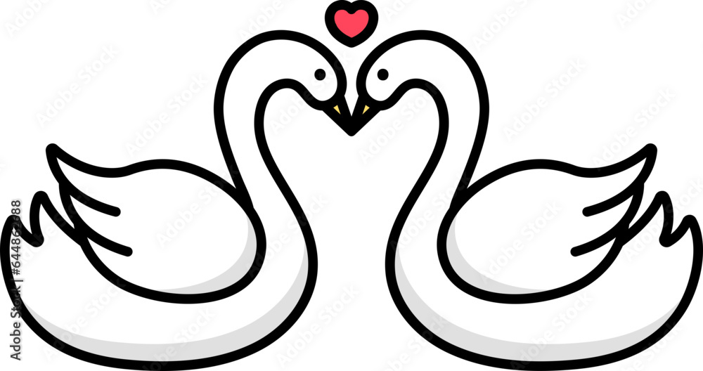 Isolated Heart With Couple Swan Flat Icon. Isolated Heart With Couple Swan Flat Icon.