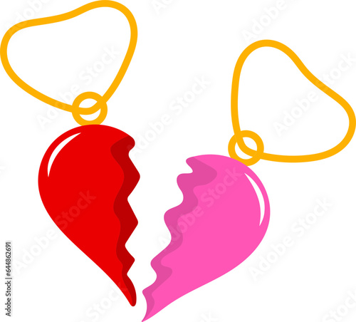 Pink And Red Split Heart Pendant Flat Icon.