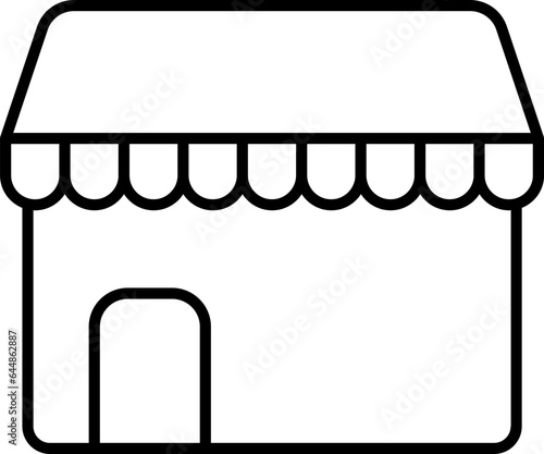 Black Outline Shop Building Icon Or Symbol.