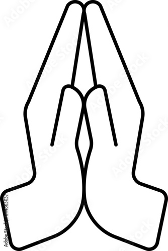 Black Line Art Pray Hand Icon Or Symbol.