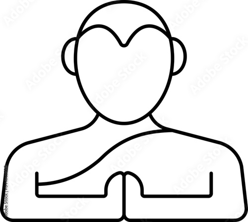 Black Line Art Of Faceless Buddhist Man Icon.