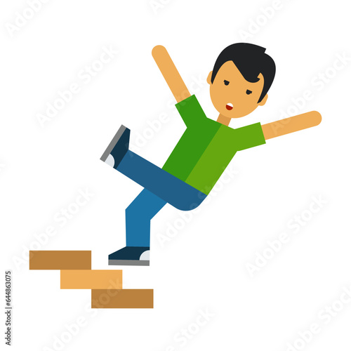 Awkward man falling down flat vector icon. Careless person slipping on steps isolated on white background. Activities and professions, accident, safety concept