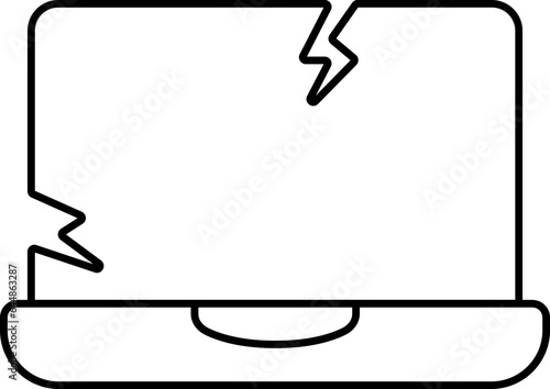 Broken Laptop Icon In Black Linear Style.
