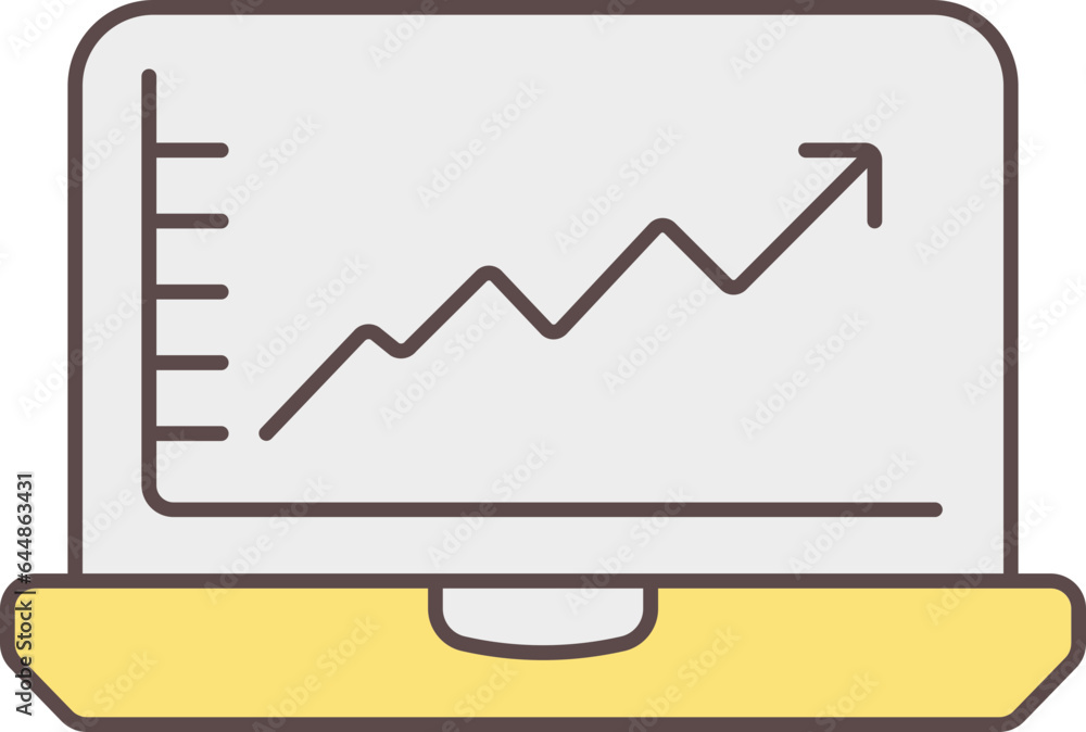 Growing Chart In Laptop Screen Grey And Yellow Icon. Growing Chart In Laptop Screen Grey And Yellow Icon.