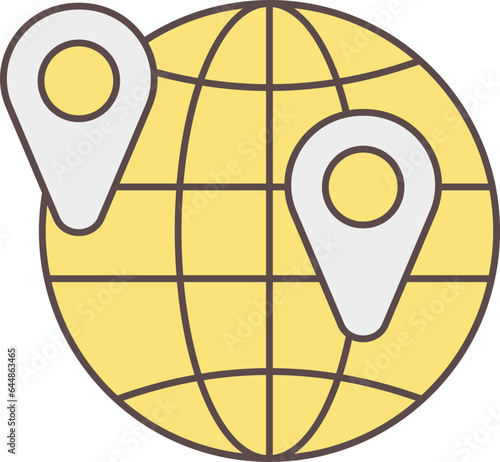Grey And Yellow Location Pin On Globe Icon.