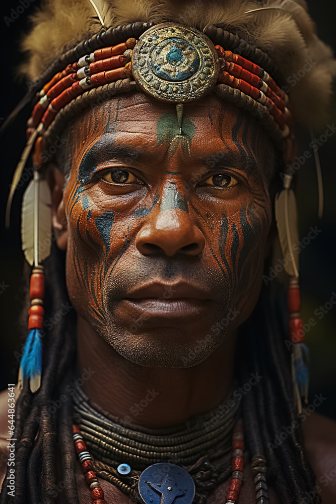 Portrait of the leader of an African tribe. Portrait of the leader of an African tribe.