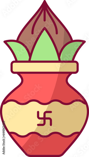Swastika Symbol Kalash (Worship Pot) Colorful Icon.
