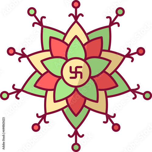 Swastika Symbol Mandala Icon In Three Color.