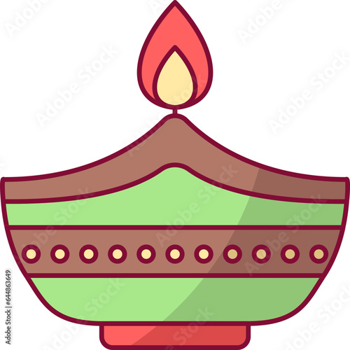 Burning Dotted Diya (Oil Lamp) Colorful Icon.