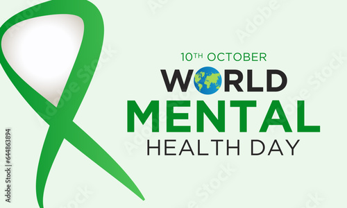 Vector illustration of World mental health day. October 10. Green awareness ribbon icon vector isolated on a white background. Health awareness concept for banner banner design.