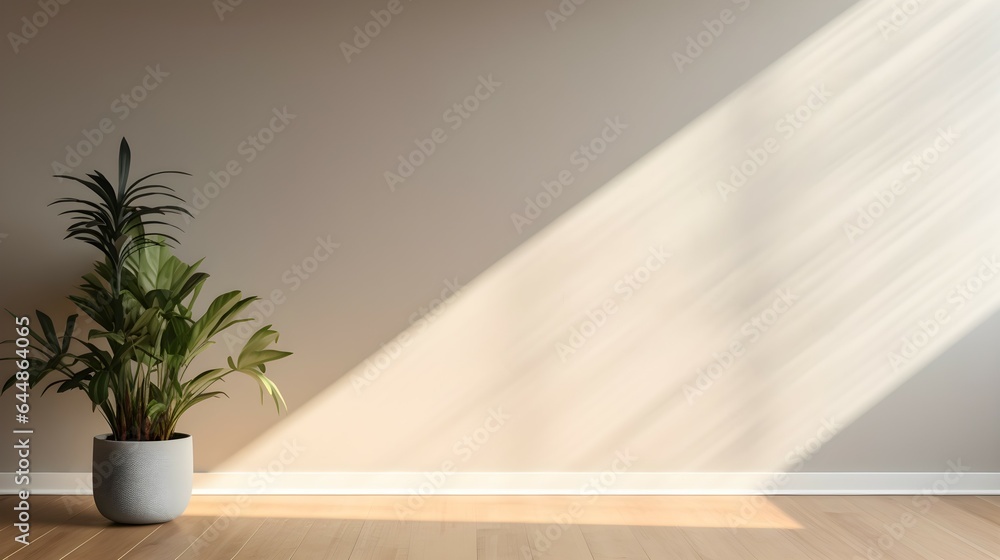Light Gray Wall and Wooden Floor Setup: Ideal Product Display with a Potted Plant Accent and Ample Copy Space for Advertisement Light Gray Wall and Wooden Floor Setup: Ideal Product Display with a Potted Plant Accent and Ample Copy Space for Advertisement
