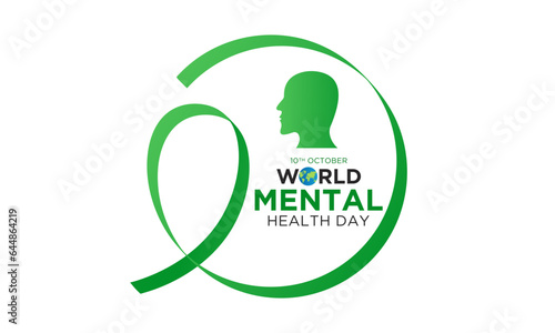 Vector illustration of World mental health day. October 10. Green awareness ribbon icon vector isolated on a white background. Health awareness concept for banner banner design.