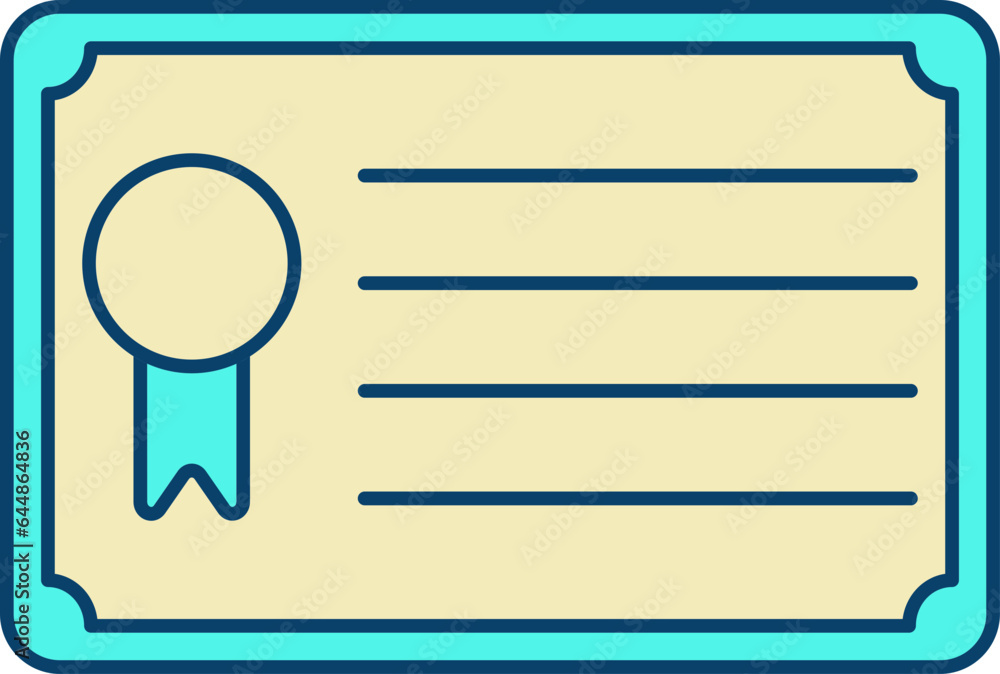 Flat Style Certificate Yellow And Turquoise Icon. Flat Style Certificate Yellow And Turquoise Icon.
