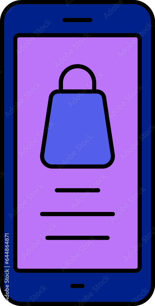 Handbag In Smartphone Screen For Online Shopping Blue And Purple Icon. Handbag In Smartphone Screen For Online Shopping Blue And Purple Icon.