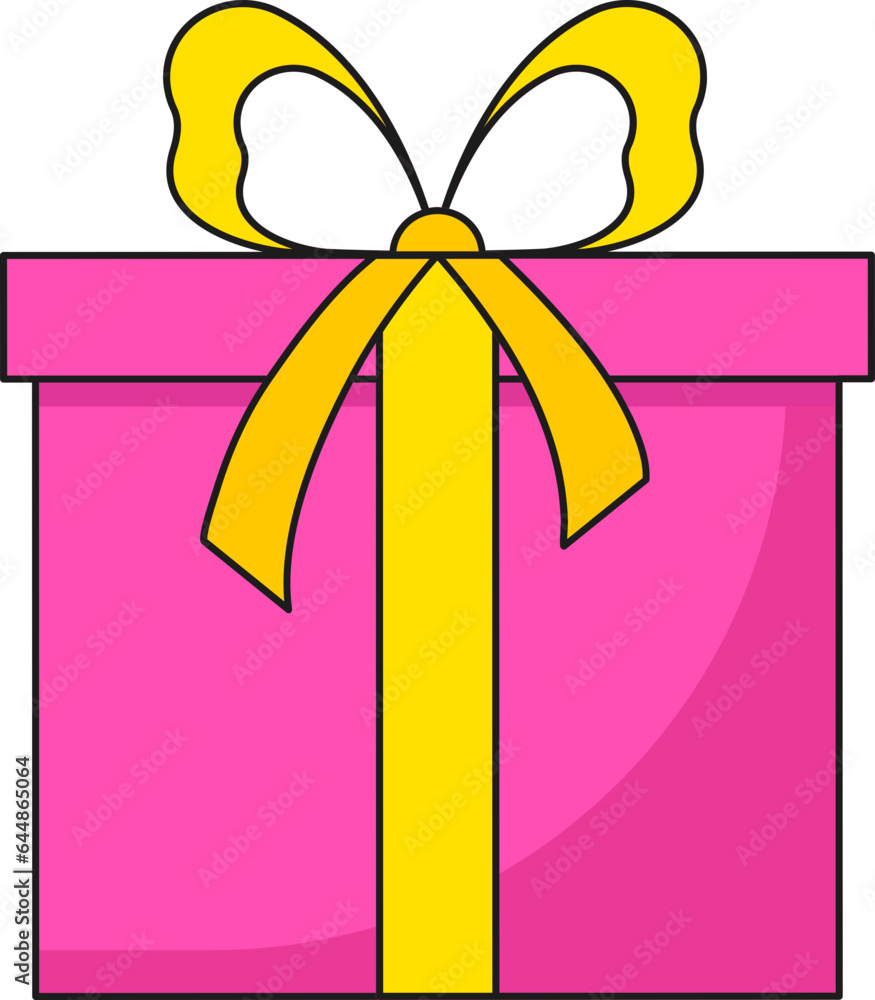 Flat Gift Box Element In Pink And Yellow Color. Flat Gift Box Element In Pink And Yellow Color.